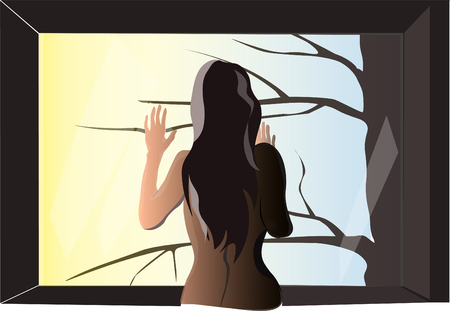 Vector image silhouette of a naked girl by the windowのイラスト素材