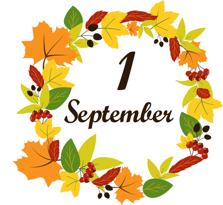 September 1 text on the background of leaves vectorのイラスト素材