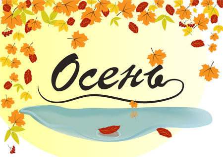 the text autumn on a background of leavesのイラスト素材