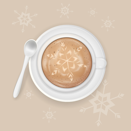 up of cappuccino coffee with snowflake imageのイラスト素材