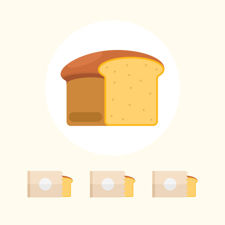 Bread flat vector illustration single and in paper bag.のイラスト素材