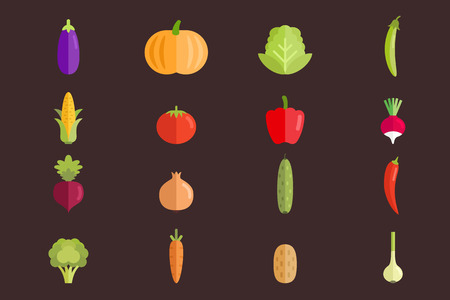 Set of vegetables flat vector illustration. Natural organic food collection.のイラスト素材