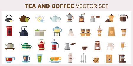 Big set of tea and coffee vector flat illustrations.のイラスト素材