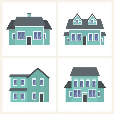 Cottage vector illustration set of cute colorful houses. Home and houses design collection. Vector graphic for real estate design. Village buildings for landscape.のイラスト素材