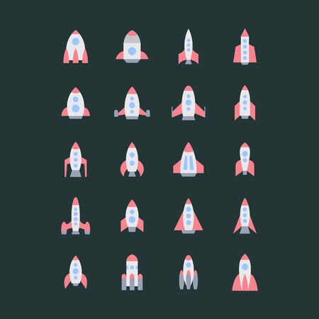 Vector isolated rockets icons set. Space ship pictogram. Future speed concept. Start project or start up desogn graphic.のイラスト素材