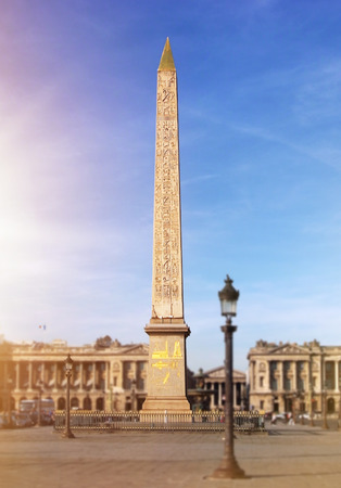 The Egyptian obelisk from Luxor in Paris on the Place de la Concorde. Built 3,300 years ago, this monument Was offert by Egypt to France in 1836. It is about 23 meters high Weighs 227 tones.の写真素材