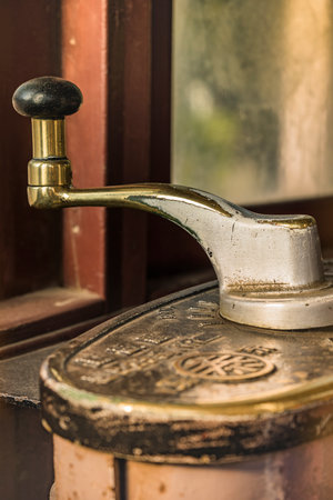 Golden and black handle of an old tramway in Asukayama Park in the Kita District of Tokyo, Japan.のeditorial素材