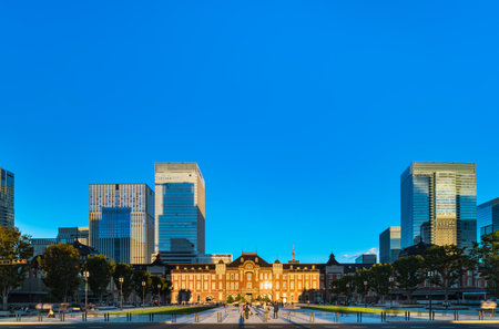 Marunouchi side of Tokyo railway station in Chiyoda City, Tokyo, Japan. The station is divided into Marunouchi and Yaesu sides in its directional signage.のeditorial素材
