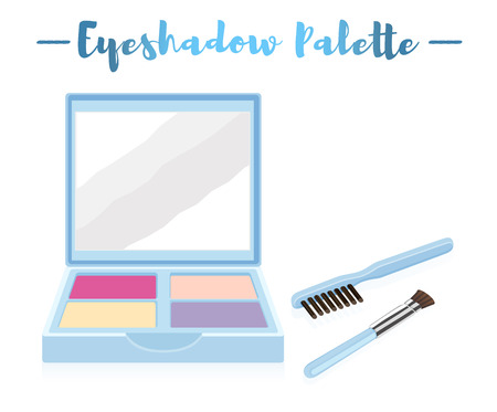 Blue vector illustration of a beauty utensil eye shadow box palette with a mirror and brushes.のイラスト素材