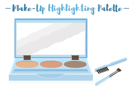 Blue vector illustration of a beauty utensil highlighting box palette with a mirror and brushes.のイラスト素材