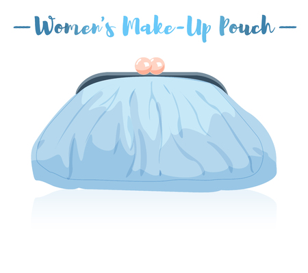 Blue vector illustration of a beauty utensil retro round pouch with clap clasp in metal.のイラスト素材