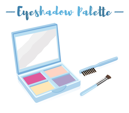 Blue vector illustration of a beauty utensil eye shadow colors box palette with a mirror and brushes.のイラスト素材