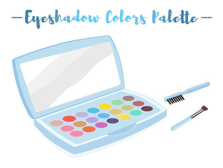 Blue vector illustration of a beauty utensil eye shadow colors box palette with a mirror and brushes.のイラスト素材