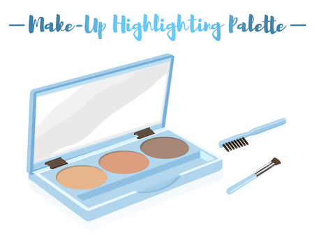 Blue vector illustration of a beauty utensil highlighting box palette with a mirror and brushes.のイラスト素材