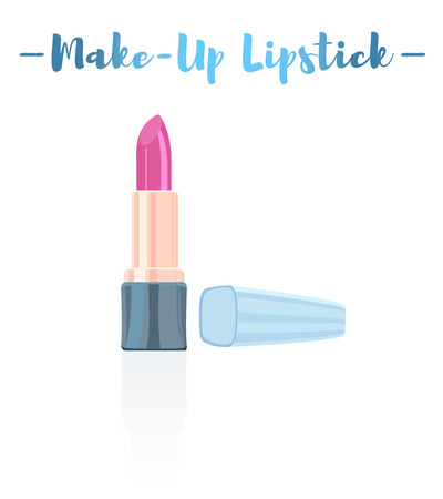 Blue vector illustration of a beauty utensil pink lipstick makeup product with pigments, oils, waxes, and emollients that apply color, texture, and protection to the lips.のイラスト素材