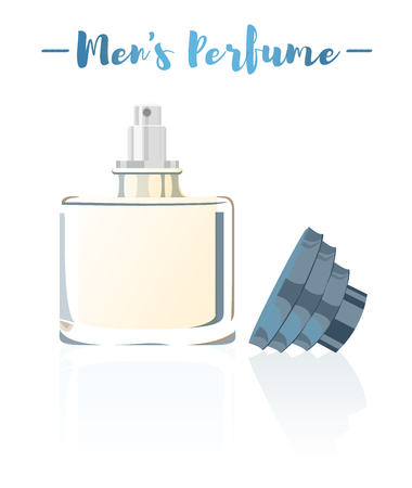 Blue vector illustration of a beauty utensil men's perfume bottle product full of flowers fragrances.のイラスト素材