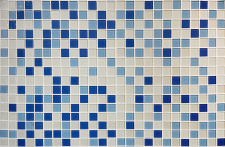 Texture of small squares of mosaic in white and navy ceramic tiles.の写真素材