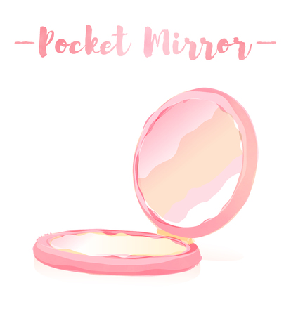 Pink watercolored blue gray painting vector illustration of an pocket mirror.のイラスト素材