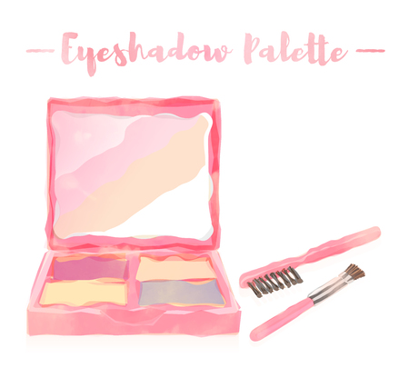 pink watercolored painting vector illustration of a beauty utensil eye shadow box palette with a mirror.のイラスト素材