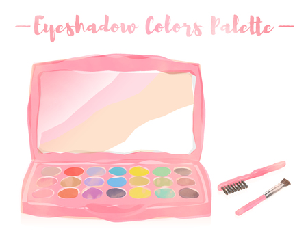 Pink watercolored painting vector illustration of a beauty utensil highlighting box palette with a mirror.のイラスト素材