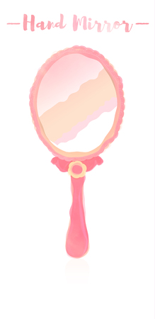 Pink watercolored blue gray painting vector illustration of an hand mirror.のイラスト素材