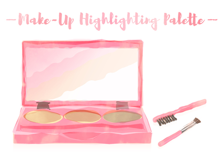pink watercolored painting vector illustration of a beauty utensil highlighting box palette with a mirror.のイラスト素材