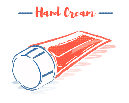 Pencil and textured style orange vector illustration of a beauty utensil moisturizing cream tube for face and hands.のイラスト素材