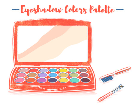 Pencil and textured style orange vector illustration of a beauty utensil eyeshadow box palette with a mirror.のイラスト素材