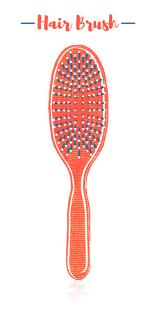 Pencil and textured style orange vector illustration of a beauty utensil hand hair brush.のイラスト素材