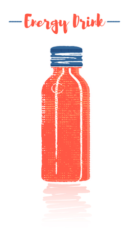 Pencil and textured style orange vector illustration of a small bottle of vitamins energy drink.のイラスト素材