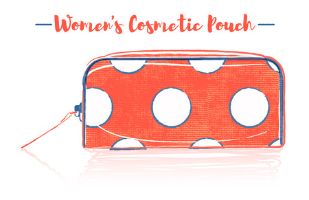 Pencil and textured style orange vector illustration of a beauty utensil dotted pattern design pouch product.のイラスト素材