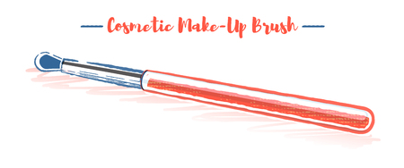 Pencil and textured style orange vector illustration of a beauty utensil cosmetic brush.のイラスト素材