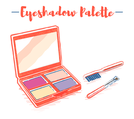 Pencil and textured style orange vector illustration of a beauty utensil eye shadow box palette with a mirror.のイラスト素材