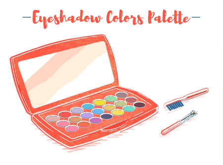 Pencil and textured style orange vector illustration of a beauty utensil eye shadow box palette with a mirror.のイラスト素材