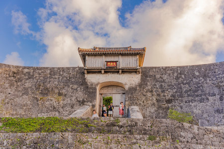 SHURI, JAPAN - September 14, 2018: Kyukeimon gate of Shuri Castle in the Shuri neighborhood of Naha, the capital of Okinawa Prefecture, Japan.のeditorial素材