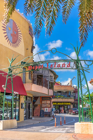 American Village, Japan - September 17, 2018: Shop Mall of the American Village of Chatan City in Okinawa where Seaside Distortion, Oak Fashion and Seaside Island Depot are locatedのeditorial素材