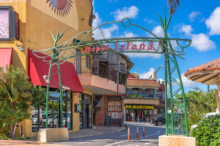 American Village, Japan - September 17, 2018: Shop Mall of the American Village of Chatan City in Okinawa where Seaside Distortion, Oak Fashion and Seaside Island Depot are locatedのeditorial素材