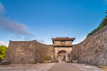 Kankaimon gate of Shuri Castle's in the Shuri neighborhood of Naha, the capital of Okinawa Prefecture, Japan.のeditorial素材