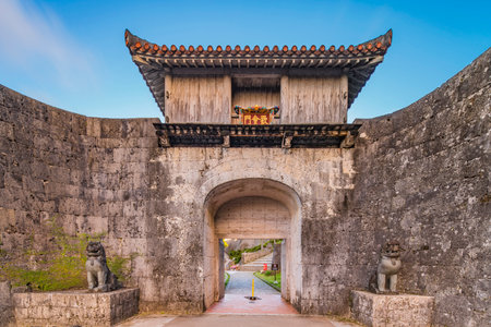 Kankaimon gate of Shuri Castle's in the Shuri neighborhood of Naha, the capital of Okinawa Prefecture, Japan.のeditorial素材