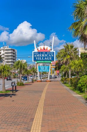 American Village, Japan - September 17, 2018: Mihama Town Resort American Big Village located in Chatan City near Sunset Beach in Okinawa.のeditorial素材