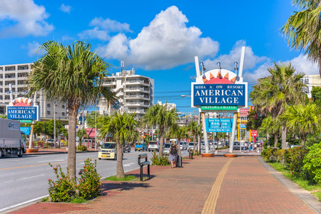 American Village, Japan - September 17, 2018: Mihama Town Resort American Big Village located in Chatan City near Sunset Beach in Okinawa.のeditorial素材