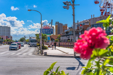 American Village, Japan - September 17, 2018: Mihama Town Resort American Big Village located in Chatan City near Sunset Beach in Okinawa.のeditorial素材