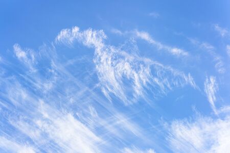 blue sky and fine and slightly brushed cirrus clouds announcing a typhoon over the sky of tokyo.の写真素材