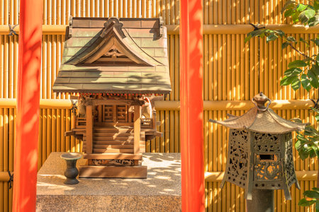 tokyo, japan - march 02 2020: Small massha shrine dedicated to Dakiniten Hinduist deity confused in Japan with the Inari fox deity at Shinjo-in temple located in Tokyo.のeditorial素材
