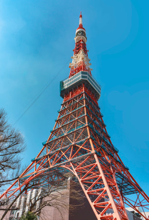 Tokyo Tower is the tallest lattice tower in Japan inspired by the Eiffel Tower.のeditorial素材
