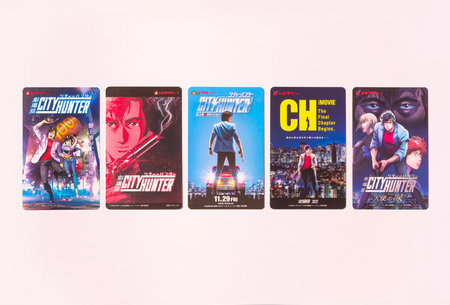 tokyo, japan - sep 20 2023: Collection of all Japanese movie tickets featuring anime movie poster designs between 2019 and 2024 from the manga series City Hunter also known as Nicky Larson in France.のeditorial素材