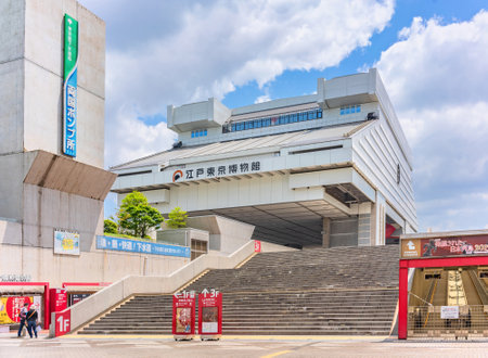 tokyo, ginza - may 17 2024: Edo-Tokyo Museum building mixing the modern and traditional Japanese architecture created by the architect Kiyonori Kikutake in 1993 to preserve Edo's cultural heritage.のeditorial素材