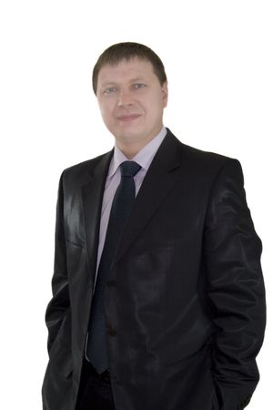 Closeup portrait of  handsome businessman over white backgroundの写真素材