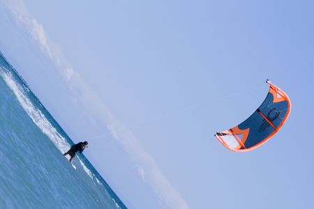 Kiteboarder enjoy surfing in the seaの写真素材