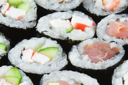Salmon and Tuna Sushi Rollsの写真素材
